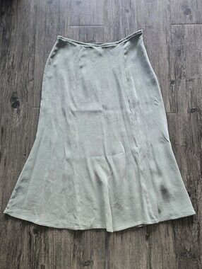 Eileen Fisher Gray Satin Silk Blend A-Line Midi Skirt Side Zip Womens Size M